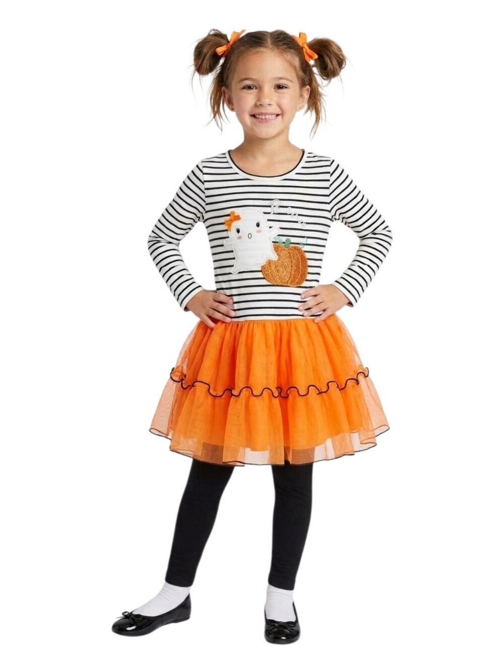 Blueberi Boulevard Halloween Ghost & Pumpkin Striped Tutu Dress - Size 7